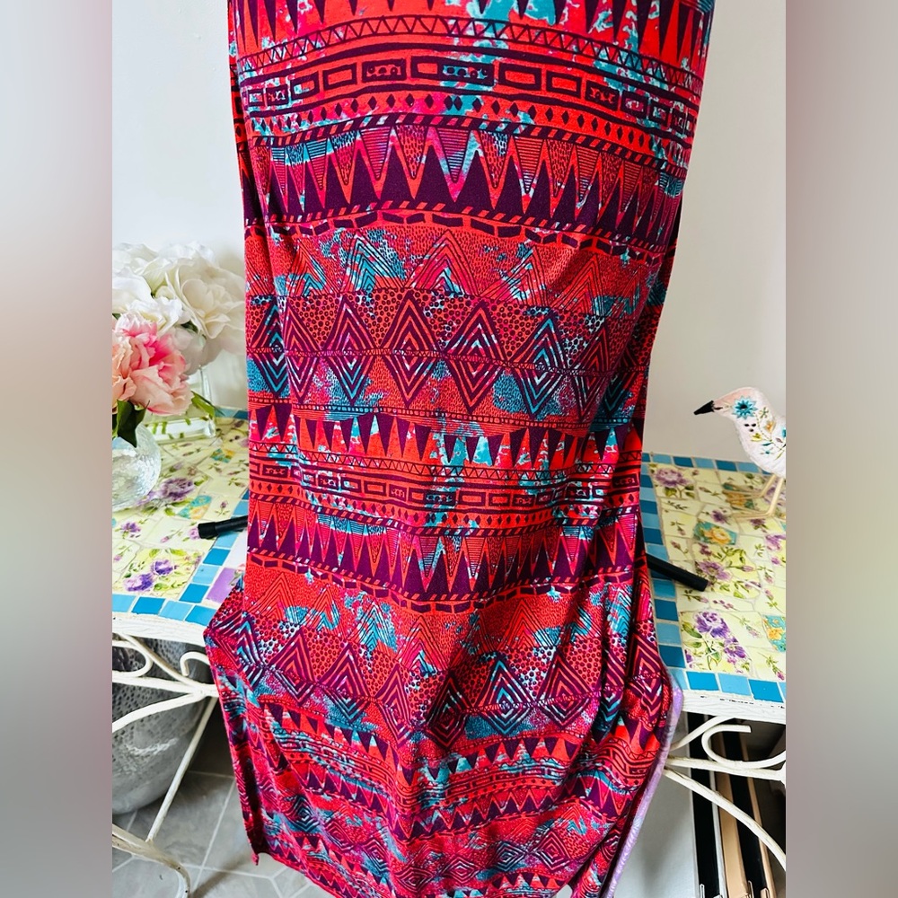Hurley Black Red Tribal Aztec Boho Patterned Maxi Dress L - Picture 4 of 9